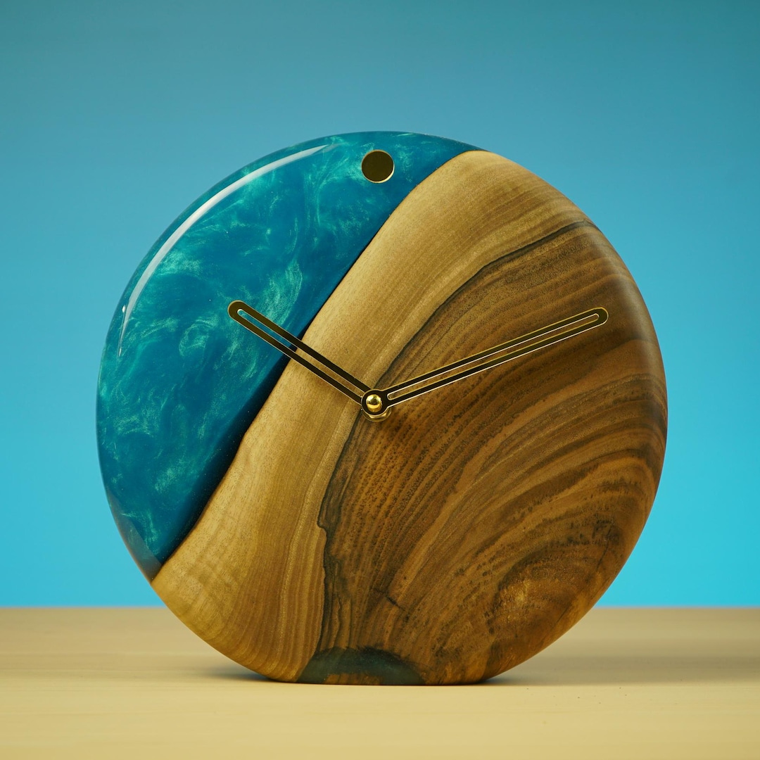 Wood Table Clock, Wood Desk Clock, Epoxy Resin Desk Clock, Unique ...