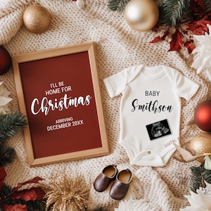 Sarò a casa per Natale Annuncio di gravidanza / Download digitale / Rivelazione della gravidanza / Annuncio di nascita con bacheca / Notizie sui bambini