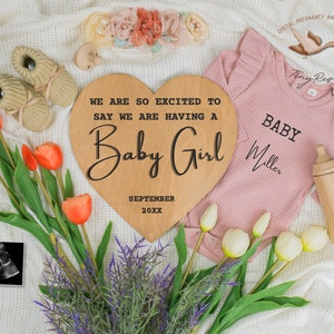 Faire-part de grossesse numérique bébé fille | C'est une fille qui révèle le sexe des bébés | Révélation de genre bohème modifiable pour les médias sociaux. CANVA