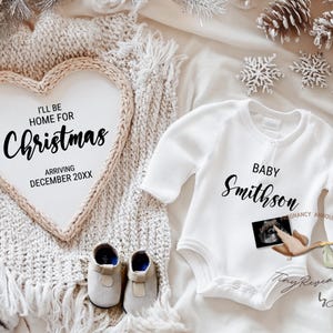 Sarò a casa per Natale Annuncio di gravidanza / Download digitale / Rivelazione della gravidanza / Annuncio di nascita con bacheca / Notizie sui bambini