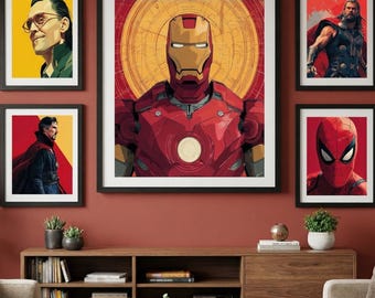 Set of 8 Marval Superhero Wall Art Set | Modern Comic Style Digital Prints | High Resolution Hero Posters | Man Cave, Bedroom & Office Decor