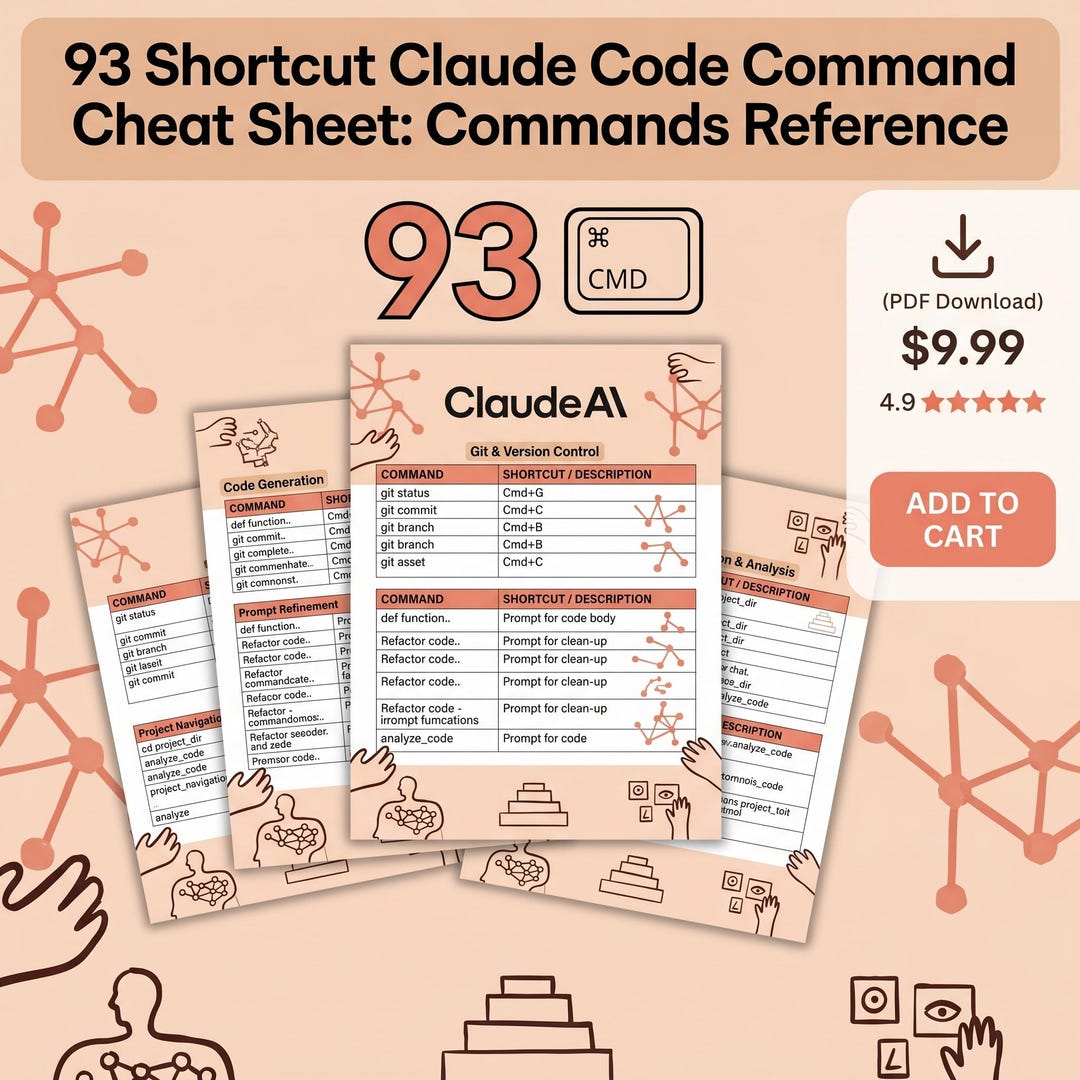 93 Shortcut Claude Code Command Cheat Sheet: Commands Reference (PDF ...