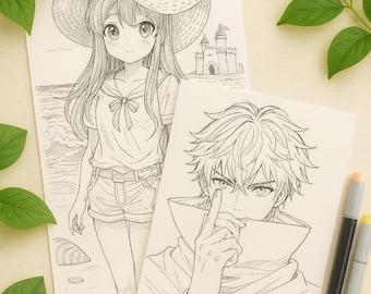 Anime Coloring Book | Manga Art, Demon Slayer Inspired (Digital Download)