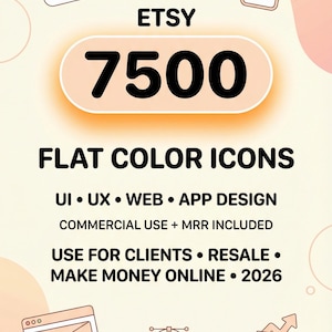 7500 Flat Color Icons | UI UX Web App Design (Commercial Use + MRR) (Digital Download)