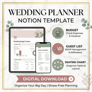 Notion Wedding Planner Template | Budget, Guest List, Seating Chart (Digital Download)