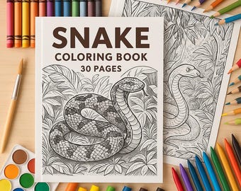 Livre de coloriage de serpents | 30 pages de reptiles pour enfants et adultes (téléchargement PDF) | illustrations de serpents