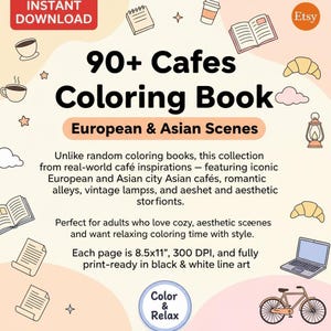 90+ Cafes Coloring Book | European & Asian Scenes drawing