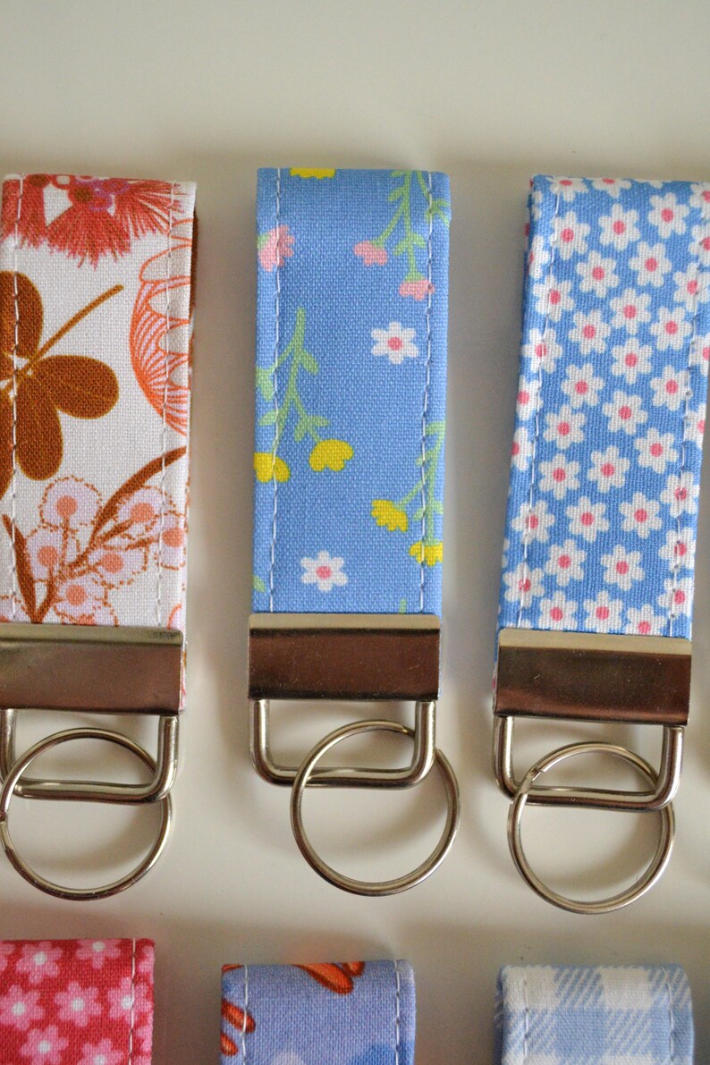 Cloth Keychain Patterns Cotton Fabric Key Fobs: Bright Prints, Silver Hardware - Etsy