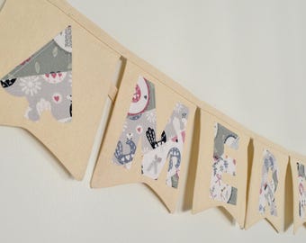 Merry Christmas Fabric Patchwork Bunting: Reusable Eco-Friendly Decoration, Rustic Scandi Style