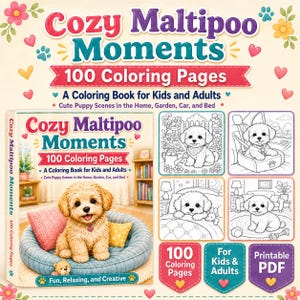 Maltipoo valp målarbok utskrivbar PDF | 100 sidor