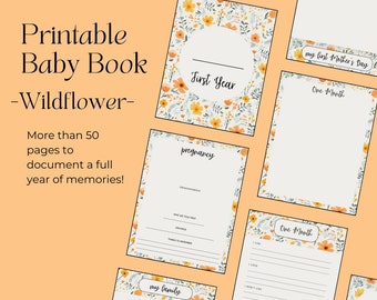 Wildflower Babyboek - Floral Baby's eerste jaar - Baby Memory Book Floral - Baby Keepsake Journal - Afdrukbaar boek voor baby's mijlpalen