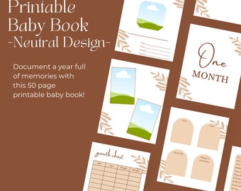 Printable Baby Book - Beige Baby Book - Neutral Baby Book - Baby First Year Printable Book - Baby Memory Book - Baby Keepsake Journal