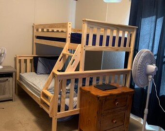 Bunk Bed Twin Over Full Size with Ladder: No Box Spring Required, Wood Platform Bed Frame with Kids' Ladder and 14" Safety Guardrails