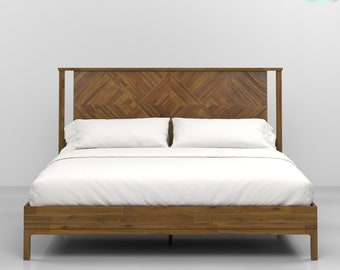 Solid Wood Headboard and Footboard Wood Bed Frame with Rustic and Scandinavian Style - No Box Springs Required - Robust Wood Slat Support
