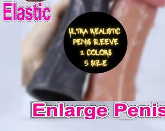 5 SIZE Ultra Realistic Penis Sleeve - Large Girth Enhancer - Man Pleasure - Male Sheath - Silicone Dildo Sheath - Extender Enlargement