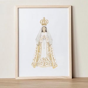 Virgen Del Valle. Arte Católico. Ilustración religiosa. Colores neutros. Acuarela. María Izquierdo.
