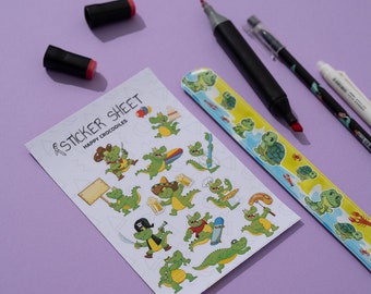 Sticker Bogen - glückliche Krokodile | Journal Aufkleber, Planer Aufkleber, Scrapbook Aufkleber, Kinder Aufkleber, Tier Aufkleber