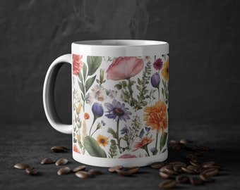 Tasse mit Blumen, Blumentasse, Blumen auf Tasse, coole Tasse, Blumen, Standardtasse aus Keramik