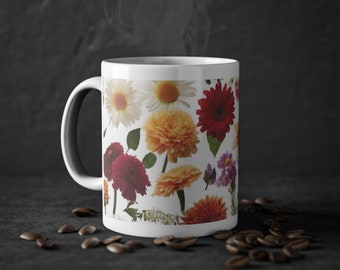 Mug with flowers, flower mug, flowers on mug, cool mug, flowers, standard ceramic mug