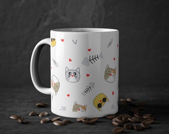 Cat Mug, Cat Mug, Cats Printed Mug, Cool Design, Standard Ceramic Mug