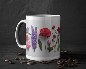 Tazza con fiori, tazza con fiori, fiori su tazza, tazza fresca, fiori, tazza in ceramica standard