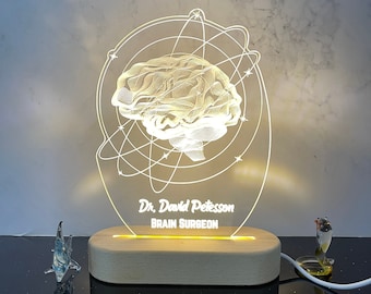 Brain Custom Night Light for Neuro Doctor Gift, Personalized Desk Lamp for Super Doctor, Psychiatrist Gift, New Doctor Gift, Nurse Gift, L31