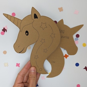 Modelo de impressão em PDF convite de aniversário infantil unicórnio para fazer você mesmo, cartão de convite digital DIY