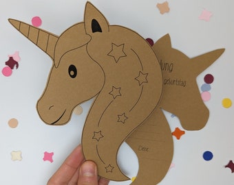 PDF print template invitation children's birthday girl unicorn to make yourself, DIY invitation card digital
