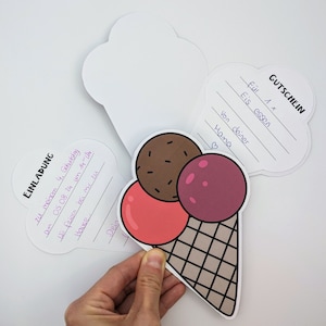 Plantilla de impresión en PDF vale para salir a tomar un helado, para hacer el tuyo, bricolaje, invitación a un helado para un cumpleaños infantil o matrícula escolar