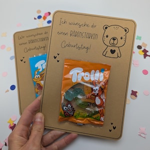 PDF print template birthday card bear strong card birthday gummy bears children boy girl cute, make your own souvenir