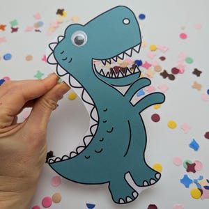 PDF Druckvorlage Einladung Kindergeburtstag Junge, Mädchen Dinosaurier zum selber basteln, DIY Einladungskarte Bastelvorlage Dino