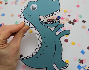 Modello di stampa PDF per invito di compleanno per bambini, ragazzo e ragazza, dinosauro da realizzare da soli, modello di biglietto d'invito fai da te Dino