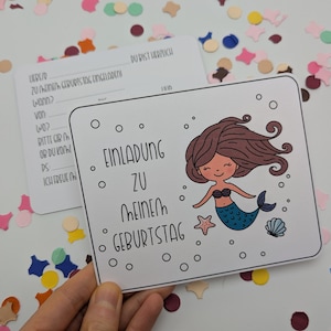 Modèle d'impression PDF invitation anniversaire enfant fille sirène à faire soi-même, carte d'invitation DIY mer sirène monde sous-marin numérique