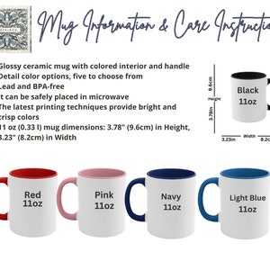 Puede incluir: Cinco tazas de cer&aacute;mica de 11 onzas con interiores y asas de colores. Las tazas est&aacute;n disponibles en rojo, rosa, azul marino, azul claro y negro. Las tazas miden 9,6 cm de alto y 8,2 cm de ancho.