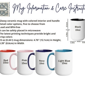 Puede incluir: Cinco tazas de cer&aacute;mica de 15 onzas con interiores y asas de colores. Las tazas est&aacute;n disponibles en rojo, rosa, azul marino, azul claro y negro.