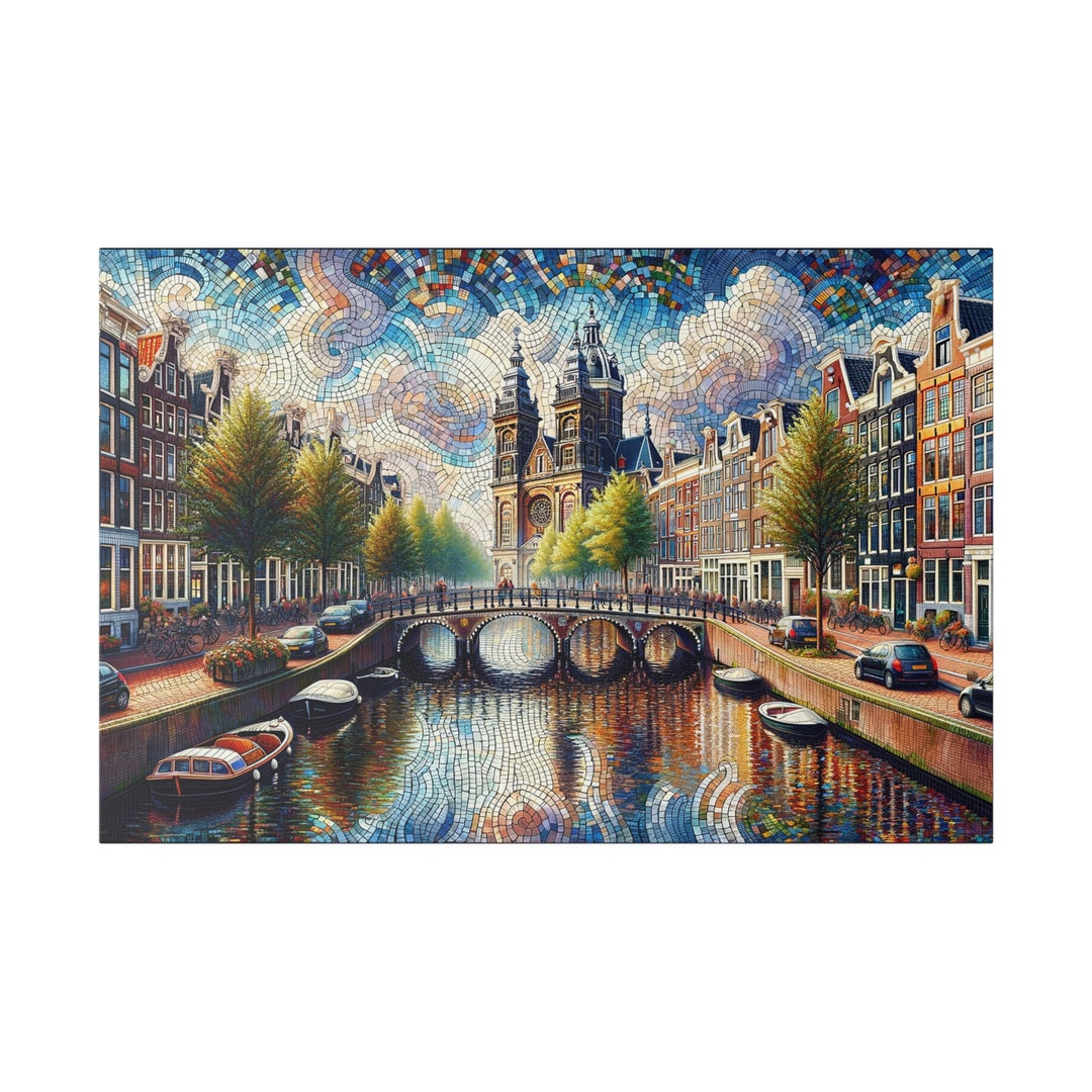 Amsterdam Illustration Wall Art Matte Canvas Home Decor Dutch Cityscape ...