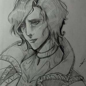 disegno originale a matita su cartoncino, (V; Devil may cry). disegno a matita e carboncino su cartoncino