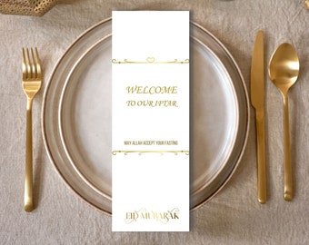 Luxury Ramadan Mubarak Gold Table Card Template, Printable Greeting Cards, Eid Decoration Iftar Plate Paper, Ramadan Gifts,Muslim Home Decor