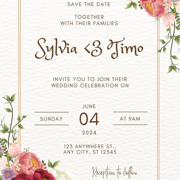 Red flower-wedding invitation