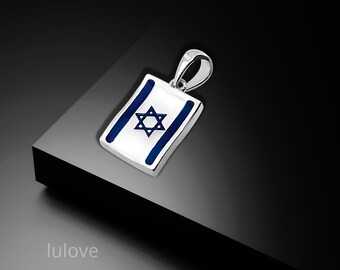 925 Silver Necklace featuring the Israeli flag in blue and white enamel, representing the colors of the nation and symbolizing friendship.