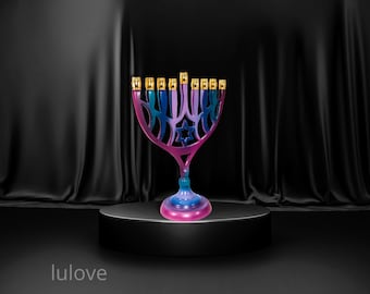 Customized Traditional Star of David CHANUKIA Multi-Hued Hanukkah Menorah 9 Inch Hand-Painted hANUKIA Candle Holder Israeli Present.