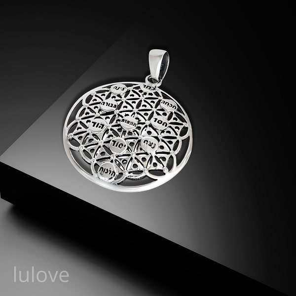 925 Sterling Silver Pendant Featuring the Ten Sefirot of Kabbalah: Wisdom, Strength, Splendor, Knowledge, Victory - Potent Spiritual.