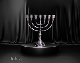 Authentic Custom Engraved 10 Inch / 25 cm Tall Brass Copper Pewter Vintage Menorah from Israel, Artistic Judaica Gift with Your Engraving.