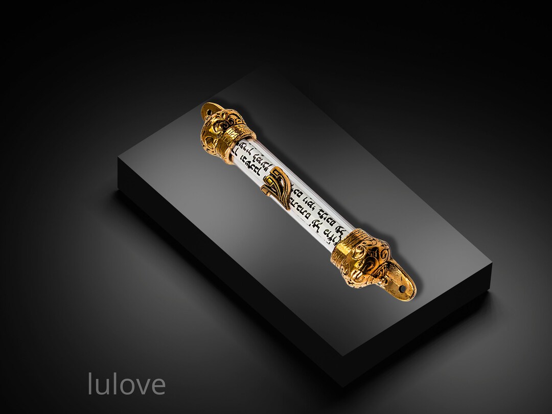 Gold Crown Encased 5inch Tall Mezuzah With Shema Israel Scroll