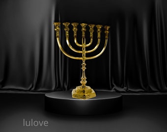 Copper Brass 14 Inch / 18 Inch / 24 Inch Tall ENORMOUS TEMPLE MENORAH Jerusalem Candle Holder Oil Stand Art + Your Personalized Engraving.