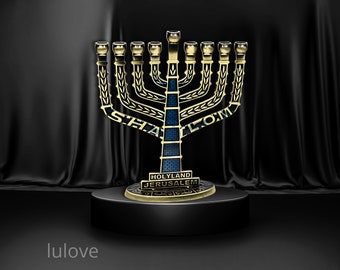 Authentic Enamel and Bronze Hanukkah Menorah with 9 Branches Featuring Symbols of Israel, a Knesset Hanukiah Candle Holder and an Ideal Gift