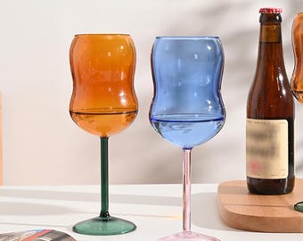 Färgglada vinglas, kalebassformade vinglas, vintagevinglas, vinglasset om 2, vinglaspresenter, födelsedagspresenter, julklappar