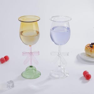 Creative Bow Wine Glasses, Personalized Glasses, Wine Glass 2 Sets, Unique Wine Glasses, Vintage Stemware, Birthday Gifts, Wedding Gifts