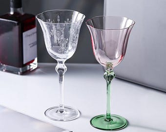 Copas de vino vintage con forma de flor, paquete de 2 copas de vino tinto, copas personalizadas, copas de vino únicas, regalos de cumpleaños