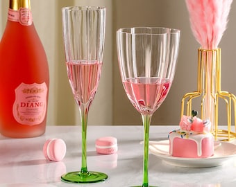 Rosa gröna vinglas, kronbladsvinglas, champagneglas, personliga glas, 2-pack rödvinsglas, vinset, presenter till vinglas